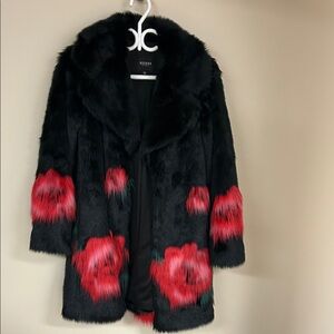GUESS Black and Red Floral Teddy Jacket